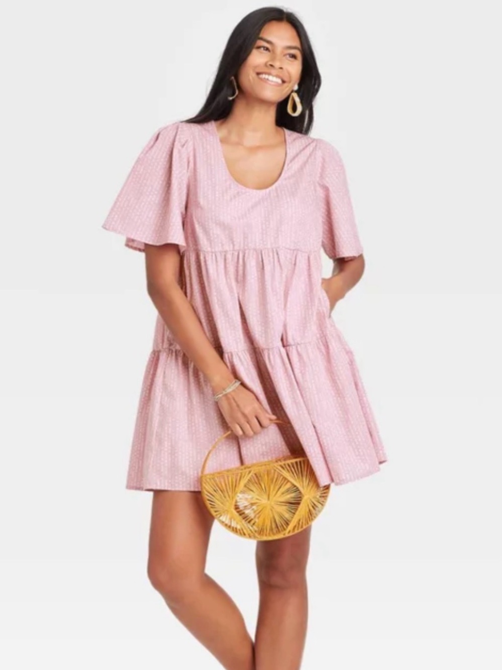 💜 A New Day Pink Flutter Sleeve Tiered Dress | Flowy Mini Dress | Size S